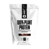 Pouch of chocolate plant based protein powder.