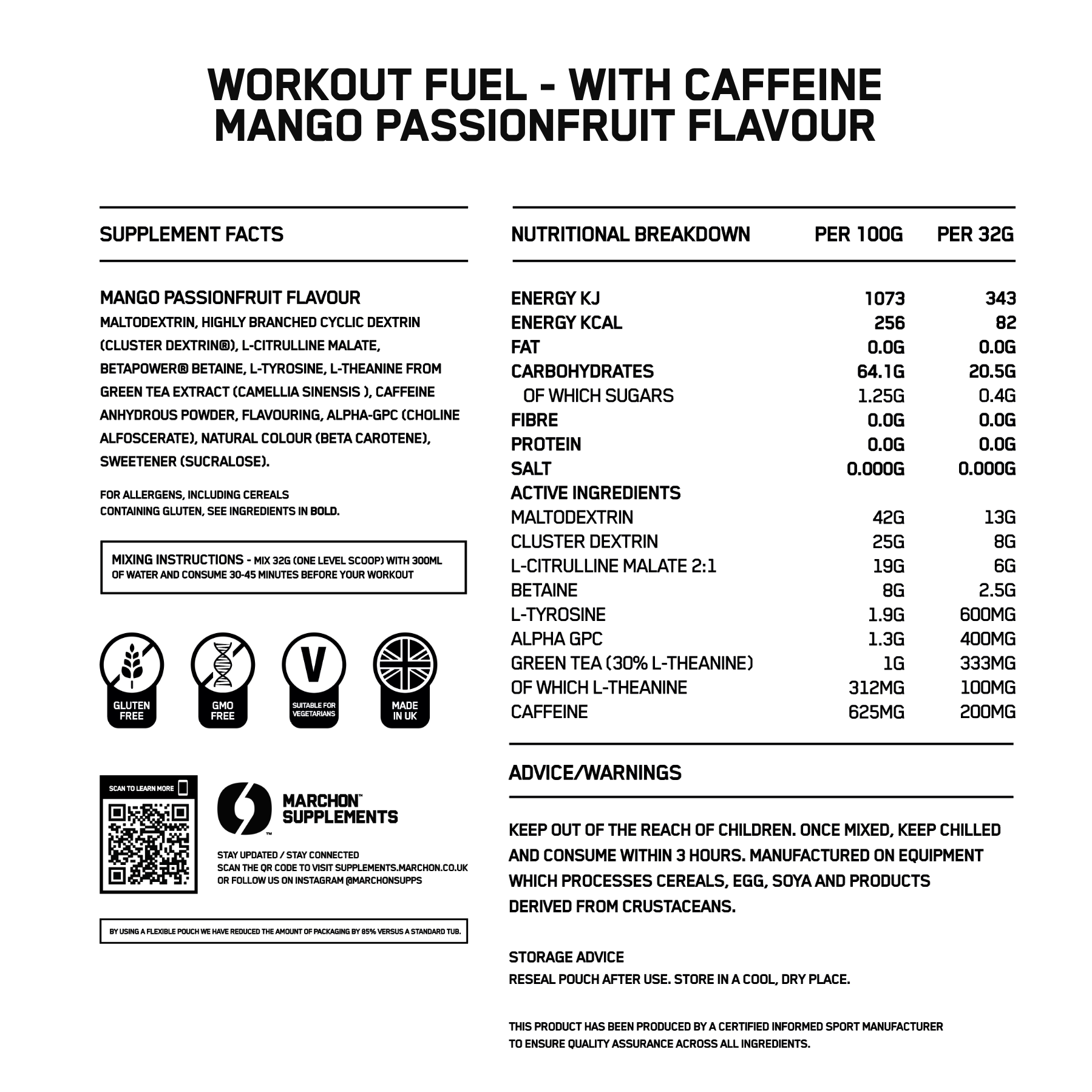 Mango Passionfruit workout fuel nutritional label