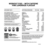 The nutritional label for pink lemonade workout fuel