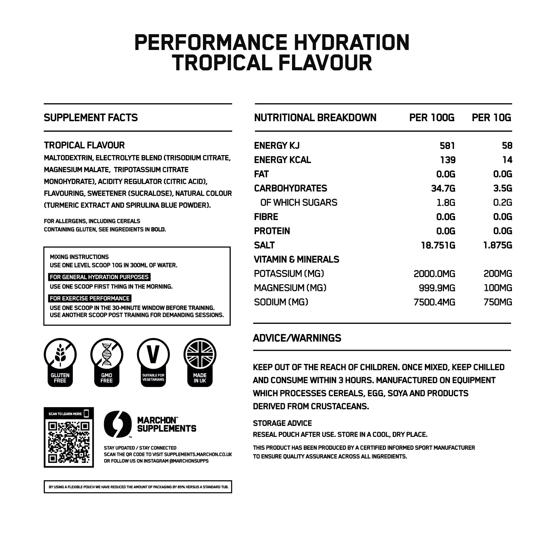 eletrolyte powder nutrition information