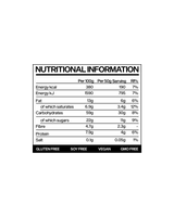 Back label of the fuel bar 30 containing the nutritional information of the natural oat energy bar