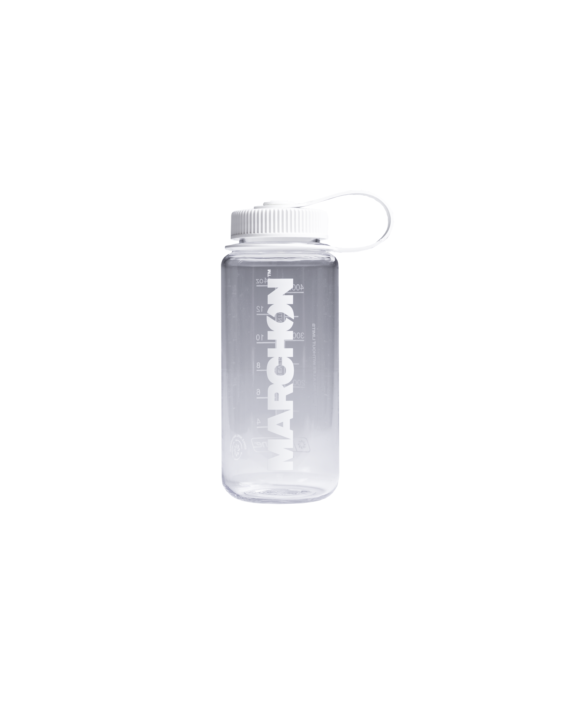 Nalgene mini bottle clear with a white label