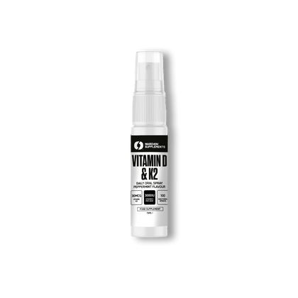 A spray bottle labeled VITAMIN D3 & K2 in white and silver colors.