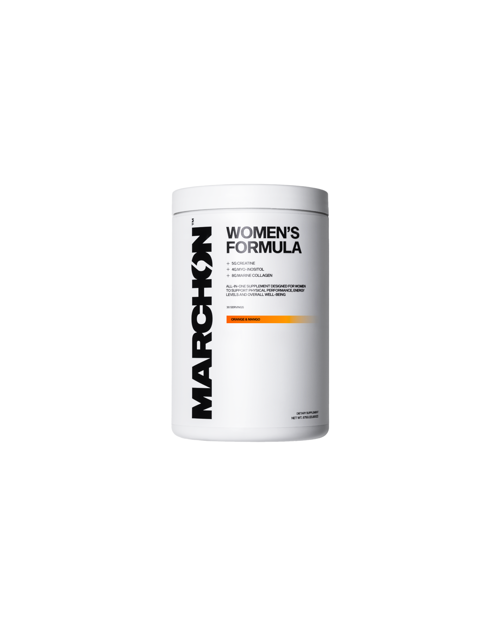 A container of MARCHON Women's Formula supplement collagen powder designed for supporting various aspects of women's health.